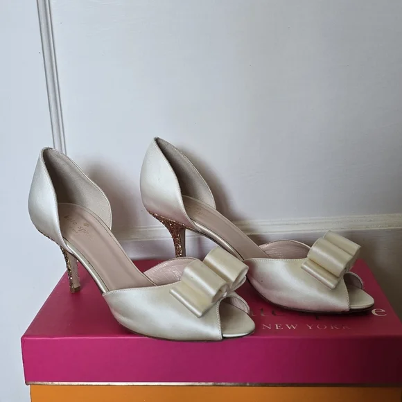Kate Spade Cream Peep-Toe Heels with Bow - Picture 2 of 4